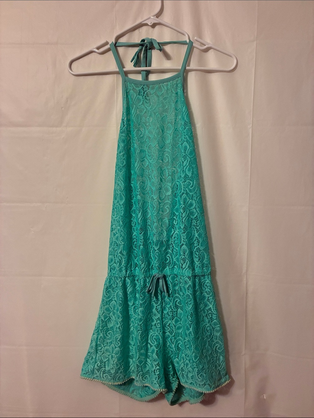 Lace Halter Romper bathing suit cover up in Teal color. NWOT
